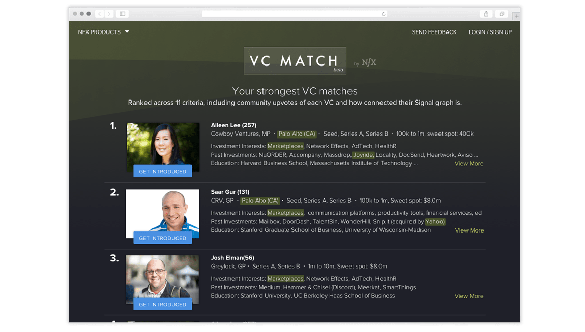 NFX VC Match Visual Design